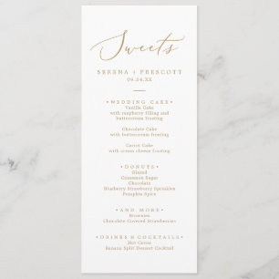 Delikate Gold Calligraphy Wedding Süßigkeiten Menu Menükarte