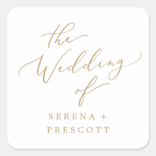Delikate Gold Calligraphy Wedding Umschlag Aufkleb Quadratischer Aufkleber
