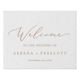 Delikate Gold Calligraphy Wedding Willkommen Künstlicher Leinwanddruck