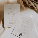 Delikate Gold Cream Weekend Events QR Code Hochzei Einladung<br><div class="desc">Dieses delikate Gold- und Creme-Wochenende-Events QR Code Hochzeitseinladung ist perfekt für eine moderne Hochzeit. Das romantische minimalistische Design besticht durch eine hübsche und elegante Champagner-goldgelbe Typografie auf Elfenbein-Creme-Hintergrund mit einem klaren und schlichten Look. Rett Papier, indem du den Wochenendplan der Veranstaltungen auf der Rückseite der Hochzeitseinladung einfügst, anstatt auf einer...</div>
