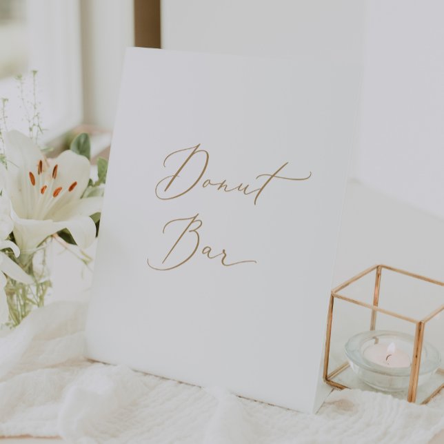 Delikate Gold Elegante Einfache Hochzeit Donut Bar Sockelschild (Delicate Gold Elegant Simple Wedding Donut Bar Pedestal Sign)