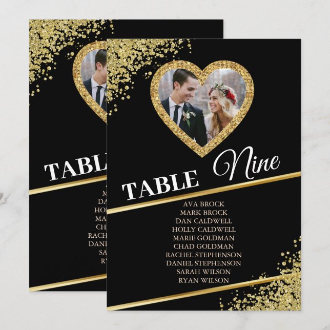 Delikate Gold Elegante Foto Seating Chart Card Kar Einladung (Vorne/Hinten)