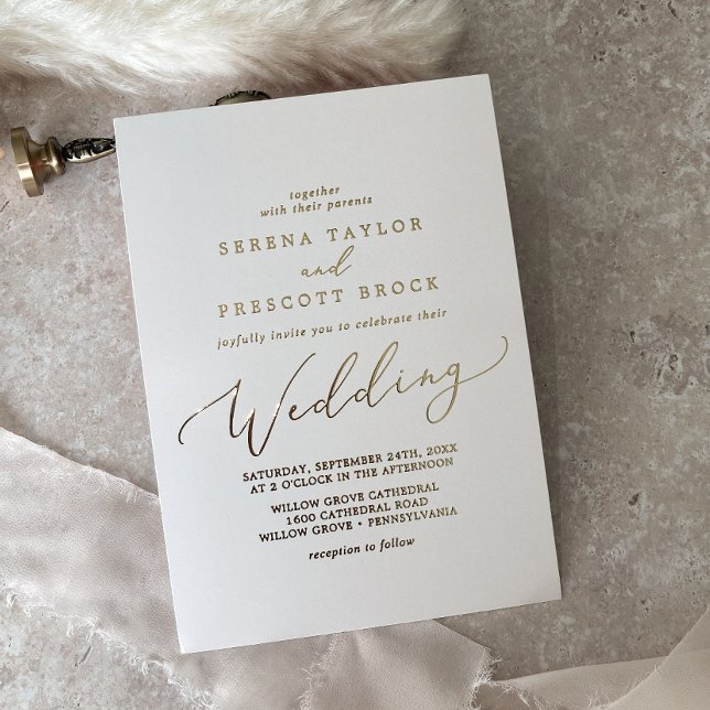 Delikate Gold Foil Calligrafy | Elfenbeinhochzeit Folieneinladung (Von Creator hochgeladen)