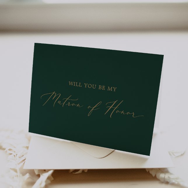 Delikate Gold Green Matron of Honour Folded Card Einladung (Von Creator hochgeladen)