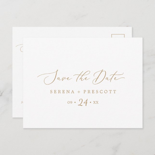 Delikate Gold Horizontal Save the Date Postkarte (Vorne/Hinten)