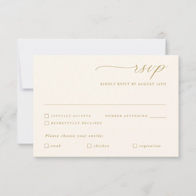 Delikate Gold Ivory Calligrafy Wedding RSVP Karte (Vorderseite)
