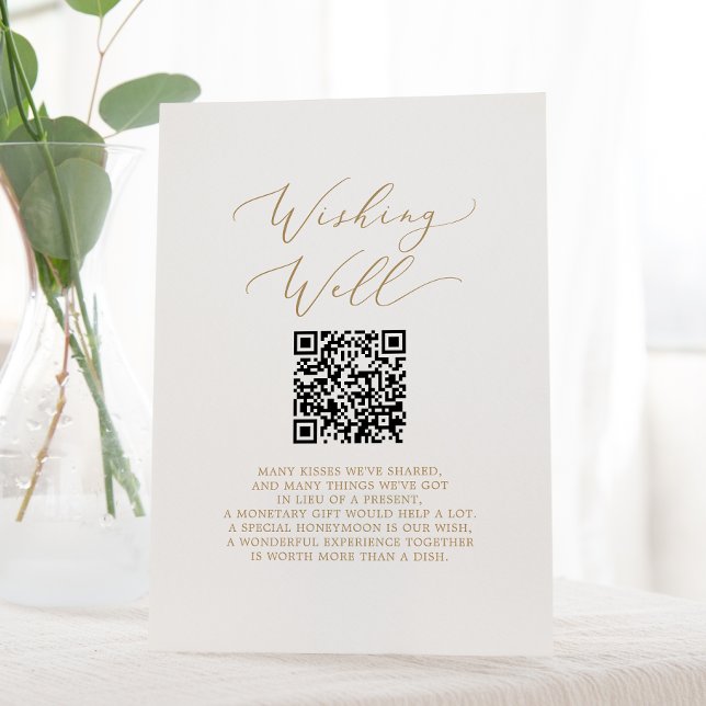 Delikate Gold QR Code Hochzeitswünsche gut Sockelschild (Von Creator hochgeladen)