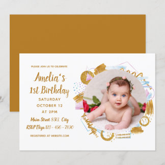Delikate Gold Spash Foto Baby Erstgeburt Einladung