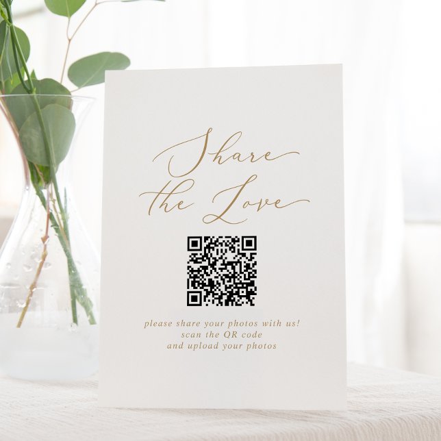 Delikate Gold teilen Liebe QR Code Hochzeit Sockelschild (Von Creator hochgeladen)