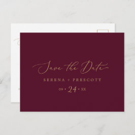 Delikate Gold und Burgund Save the Date Postkarte