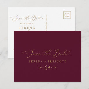 Delikate Gold und Burgund Save the Date Postkarte