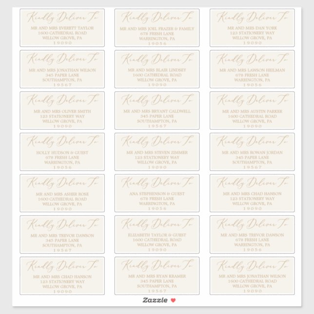 Delikate Gold- und Cream-Gästetiketten Aufkleber (Blatt)