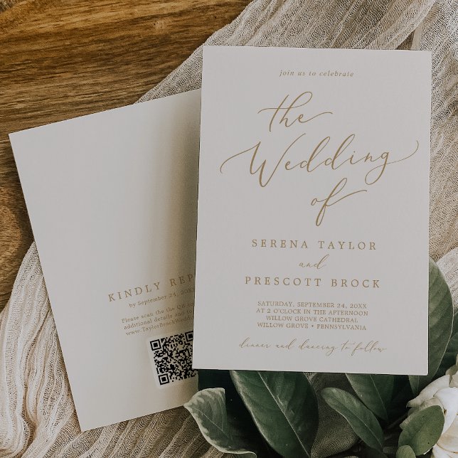 Delikate Gold und Creme QR Code Back Wedding Einladung (Von Creator hochgeladen)