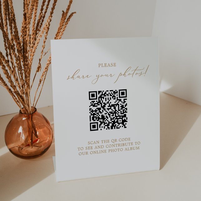 Delikate Gold Wedding Foto Sharing QR Code Sockelschild (Von Creator hochgeladen)