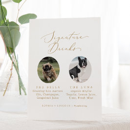 Delikate Gold Wedding Hund Foto Signature Drinks Sockelschild