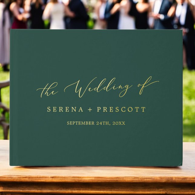 Delikate Goldfolie und grüne Monogram Back Wedding Gästebuch (Delicate Gold Foil and Green Monogram Back Wedding Foil Guest Book)