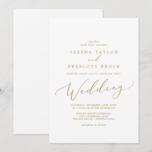 Delikate Goldkalligrafie-Hochzeit Einladung