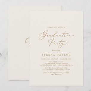 Delikate Goldkalligraphie   Cream Graduation Party Einladung