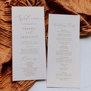 Delikate Goldkalligraphie Cream Wedding Party Programm