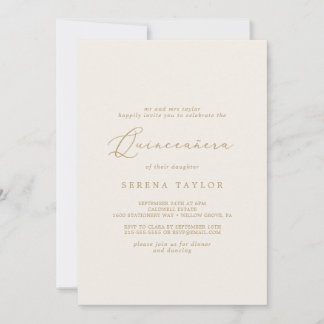 Delikate Goldkalligraphie | Creme Quinceañera Einladung