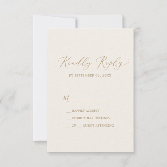 Delikate Goldkalligraphie | Creme Simple RSVP Card (Vorderseite)