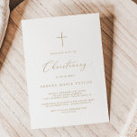 Delikate Goldkalligraphie Cross Christening Einladung<br><div class="desc">Diese zarte Goldkalligraphie-Kreuztaufinie lädt zum modernen Taufen ein. Das romantische minimalistische Design besticht durch eine hübsche und elegante Champagner-goldgelbe Typografie auf weißem Hintergrund mit einem klaren und schlichten Look.</div>