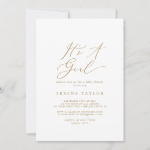 Delikate Goldkalligraphie Es ist eine Girl Baby Du Einladung