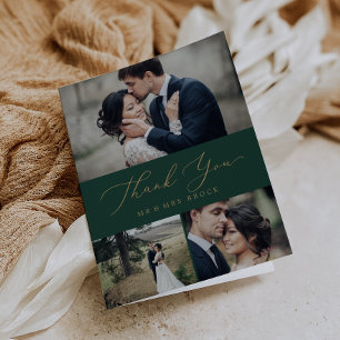 Delikate Goldkalligraphie   Green 3 Foto Collage Dankeskarte