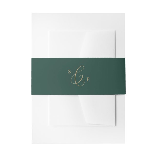 Delikate Goldkalligraphie | Green Monogram Wedding Einladungsbanderole (Vorderseite Beispiel)