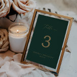 Delikate Goldkalligraphie | Grüne Tabelle Nr. Tischnummer<br><div class="desc">Der zarte goldkalligraphische grüne Tisch Nr. Tischnummer ist perfekt für eine moderne Hochzeit. Das romantische minimalistische Design besticht durch eine hübsche und elegante Champagner-goldgelbe Typografie auf smaragdgrünem Hintergrund mit einem klaren und schlichten Look. Die Karte druckt auf der Vorder- und Rückseite (beidseitig). Die Artikel werden genau so gedruckt, wie sie...</div>