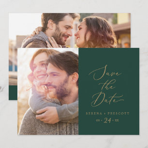 Delikate Goldkalligraphie   Grünes Foto Save The Date