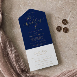 Delikate Goldkalligraphie | Hochzeit der Marine All In One Einladung