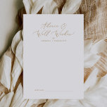 Delikate Goldkalligraphie Hochzeitswünsche und -wü<br><div class="desc">Diese delikate Goldkalligrafie Hochzeitswünsche und Ratenkarte ist perfekt für eine moderne Hochzeit und kann für jede Veranstaltung verwendet werden. Das romantische minimalistische Design besticht durch eine hübsche und elegante Champagner-goldgelbe Typografie auf weißem Hintergrund mit einem klaren und schlichten Look. Diese Ratschläge können als Gästebuchalternative für Hochzeitsempfang, Brautparty, Babydusche oder Abschlussfeier...</div>
