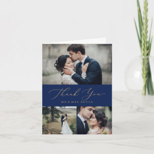 Delikate Goldkalligraphie   Marine 3 Foto Collage Dankeskarte