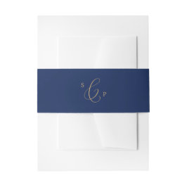 Delikate Goldkalligraphie | Navy Monogram Wedding Einladungsbanderole