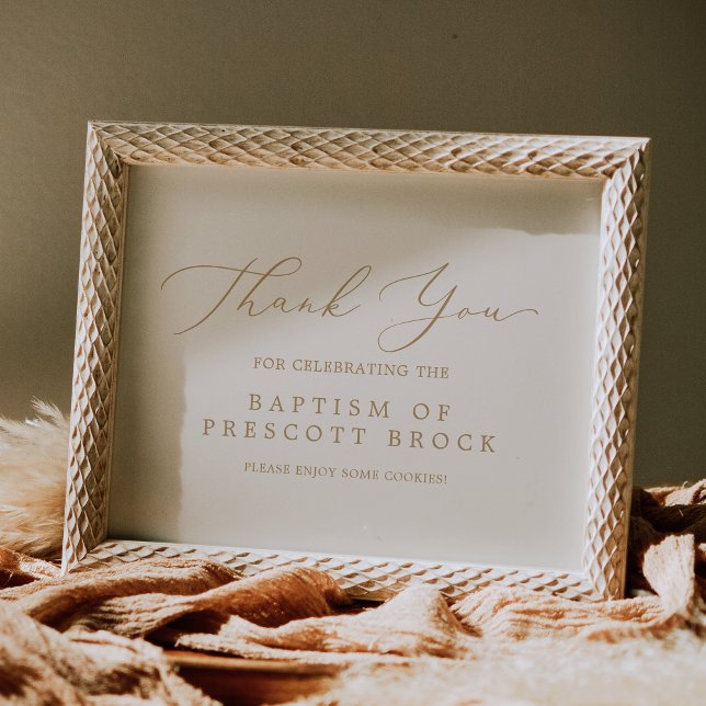 Delikate Goldkalligraphie | Taufe Creme Poster (Delicate Gold Calligraphy | Cream Baptism Favor Poster)