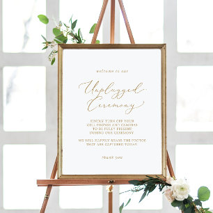 Delikate Goldkalligraphie Unplugged Zeremony Sign Poster
