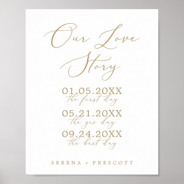 Delikate Goldkalligraphie Unsere Liebe Story Weddi Poster (Vorne)