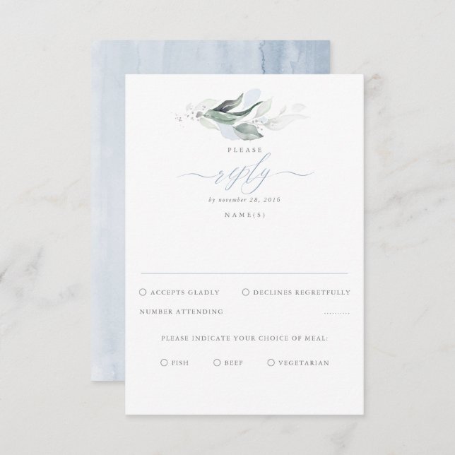 Delikate Grünanlage und Dusty Blue Wedding RSVP (Vorne/Hinten)