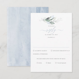 Delikate Grünanlage und Dusty Blue Wedding RSVP Karte