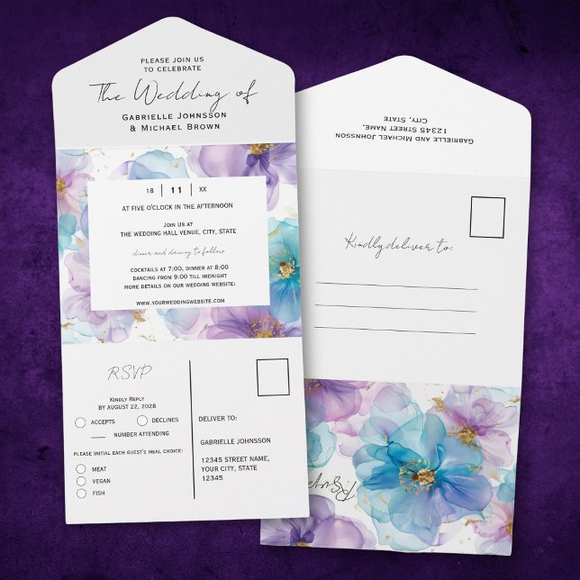 Delikate, helle, lichtdurchlässige Hochzeit mit bl All In One Einladung (Von Creator hochgeladen)