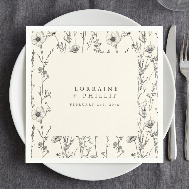 Delikate Herbst Wilde Blume Hochzeitslippe Serviette (Delicate autumn wild flowers wedding napkin.)