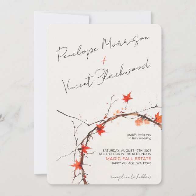 Delikate Hochzeit im Herbst Einladung (Vorderseite)