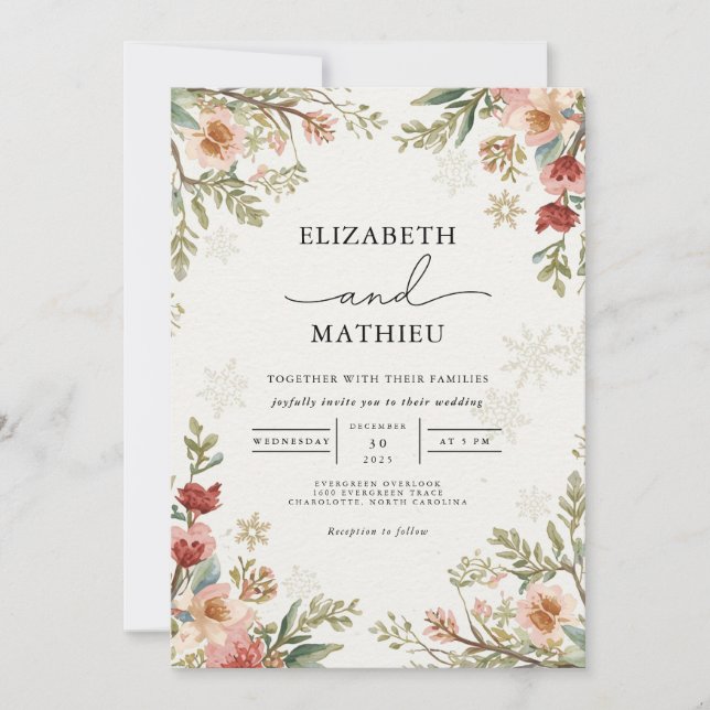 Delikate Hochzeit mit Flora Einladung (Vorderseite)