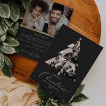 Delikate Holzkohle Frohe Weihnachtsbaume Foto Holi Feiertagskarte<br><div class="desc">Diese delikate Weihnachtsbaumkarte ist der perfekte Foto für einen Urlaub. Das romantische minimalistische Design besticht durch eine hübsche und elegante Typografie auf dunkelgrauem Hintergrund mit einem sauberen und schlichten Look. Personalisieren Sie die Vorderseite der Karte mit 4 Fotos, Ihrem Familiennamen und dem Jahr. Fügen Sie auf der Kartenrückseite ein zusätzliches...</div>