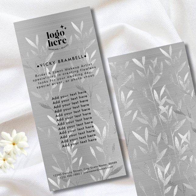 Delikate Imitate Silber-Blätter Pinselmetallkatalo Werbekarte (Delicate Silver Leaves Brushed Metal Catalog Rack Card)