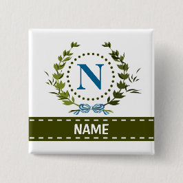 Delikate Ivy Kranz- und Bow-Name mit Monogramm N Button
