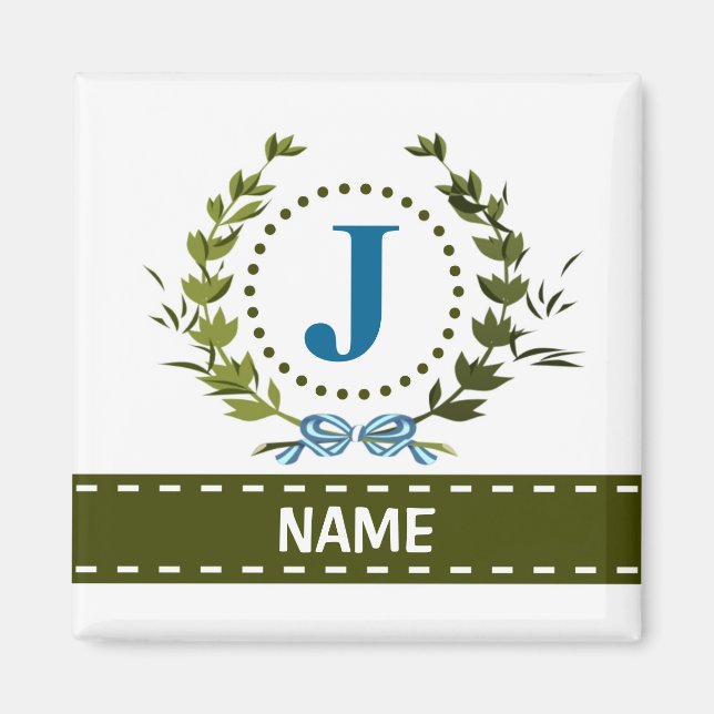 Delikate Ivy Wreath and Bow Name mit Monogram J Magnet (Vorne)