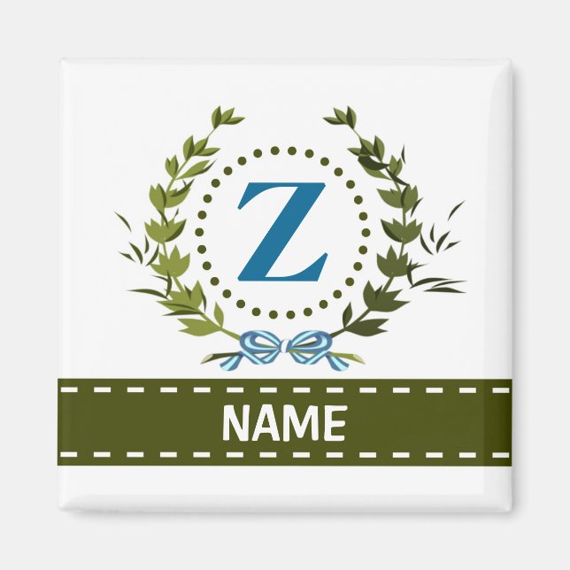 Delikate Ivy Wreath and Bow Name mit Monogram Z Magnet (Vorne)