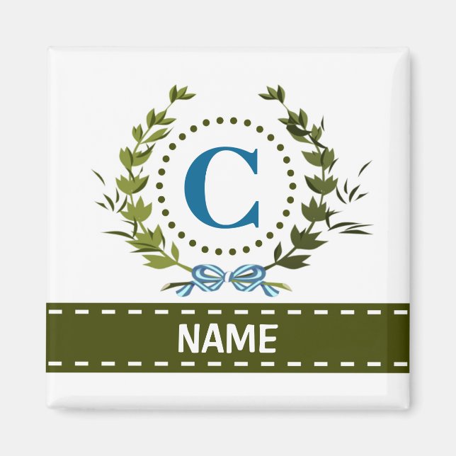 Delikate Ivy Wreath and Bow Name mit Monogramm C Magnet (Vorne)
